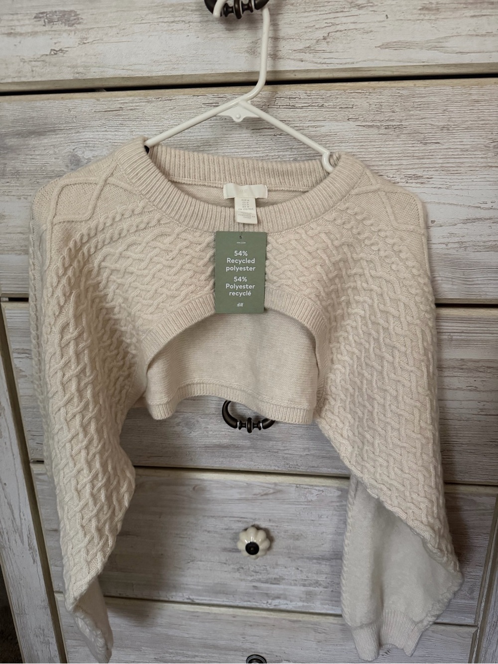 H&M Ivory Cable-Knit Cropped Poncho Sweater